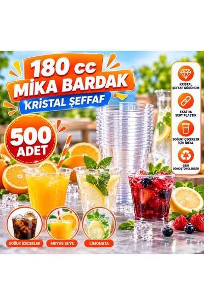 maycup Şeffaf Kristal Mika Ekstra Sert Plastik Bardak 500 Adet 180 CC Maycup