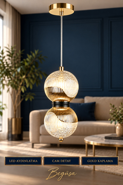 Begüsa Arven LED Tekli Tepsili Avize Gold Kaplama Modern Şık Dekoratif Salon ...