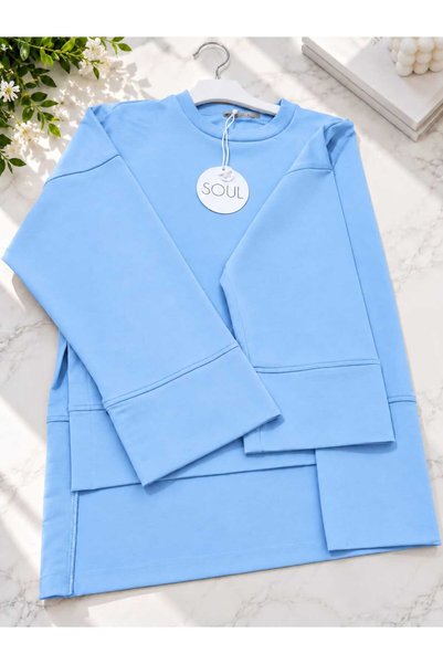 Soul Tunik Bluz Basıc Yanları Yırtmaç Detaylı LIGHT BLUE