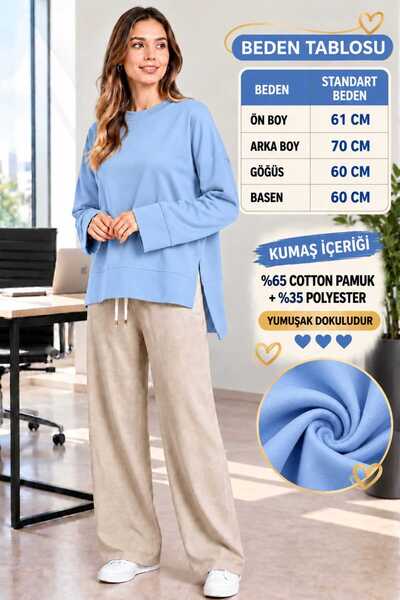 Soul Tunik Bluz Basıc Yanları Yırtmaç Detaylı LIGHT BLUE