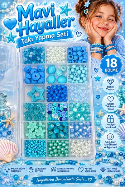 By MO Accessories Çocuklar İçin Mavi Boncukla Takı Yapma Seti 2 - Hobi Boncuk...