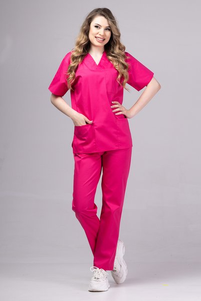 tag Costum medical pentru femei Women New ClassIQ, bluză și pantaloni, Ciclam