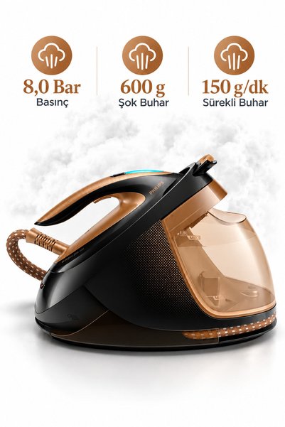 Philips 8,0 Bar Basınç Buhar Kazanlı Ütü GC9682/80 Mutfak Tartısı Hediye (One...