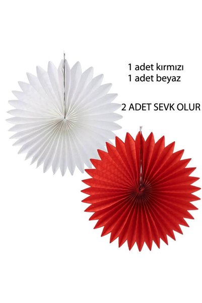 partidolu Kırmızı ve Beyaz Renk Kağıt Yelpaze Süs 30 cm 2 Adet gösteri yılbaşı