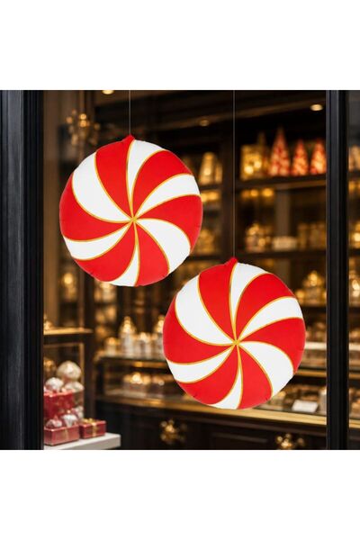 partidolu Kırmızı Beyaz Renk Yılbaşı Şekeri Şekilli Swırl Girdap Folyo Balon ...