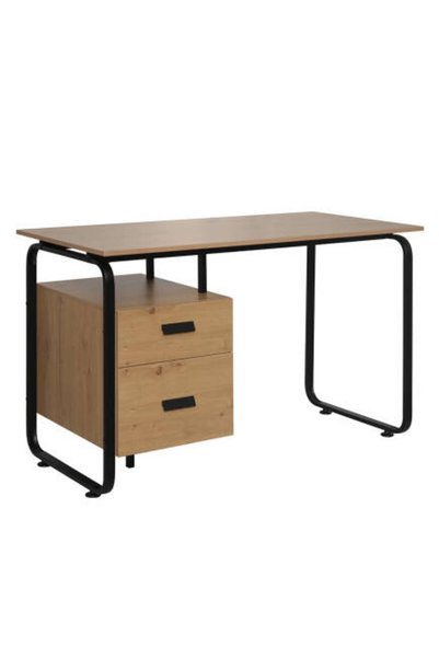 Adore Mobilya Retro 2 Çekmeceli Metal Ayaklı Çalışma Masası-Ceviz/Siyah 120x7...