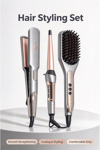 LAC 3 in 1 Hair Styling Tools Set, Hair Straightener Flat Iron + Tapered Curl...