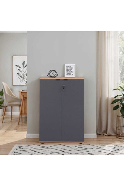 Adore Mobilya Rio 3 Raflı Kapaklı Kitaplık-Antrasit-Kontra 72x109x34 cm (GxYxD)