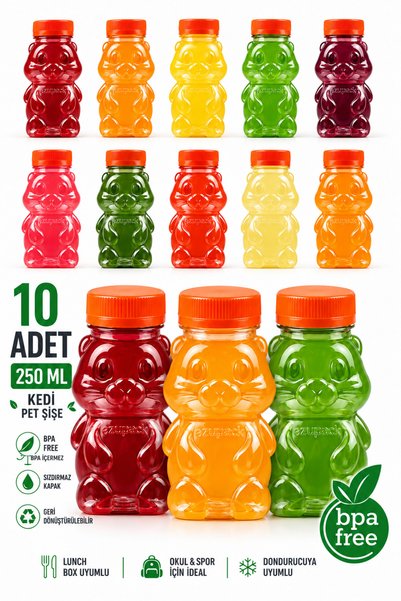 Ezupack CAT PET BOTTLE School Picnic Fruit Juice Smoothie Detox Ginger Clear ...