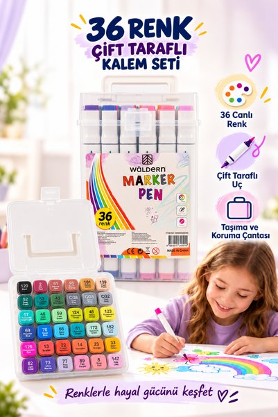 Waldern Premium 36-Piece Double-Sided Pen Set with Plastic Carrying and Prote...