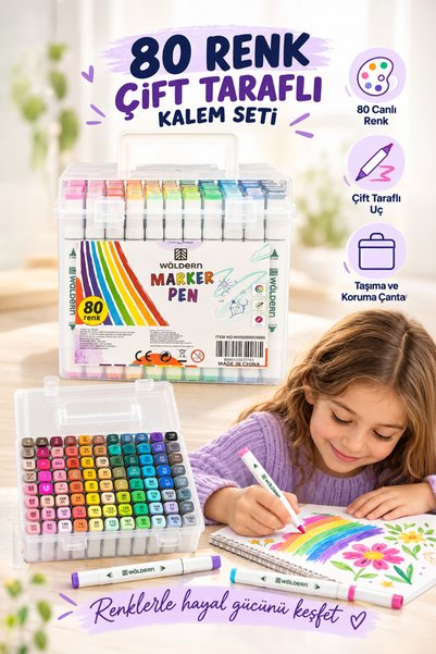 Waldern Stationary 80’li Profesyonel Marker Boya Kalem Seti Keçeli Kalem Proje Mimarlık Çizim Seti Koruma Çantalı