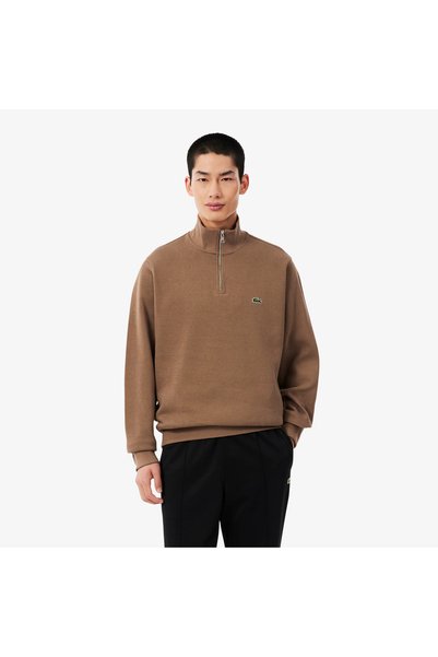 Lacoste Erkek Classic Fit Yarım Fermuarlı Kahverengi Sweatshirt