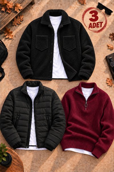 legends butik Men's 3-Piece Winter Outfit Set – Quilted-Lined Puffer Jacket +...