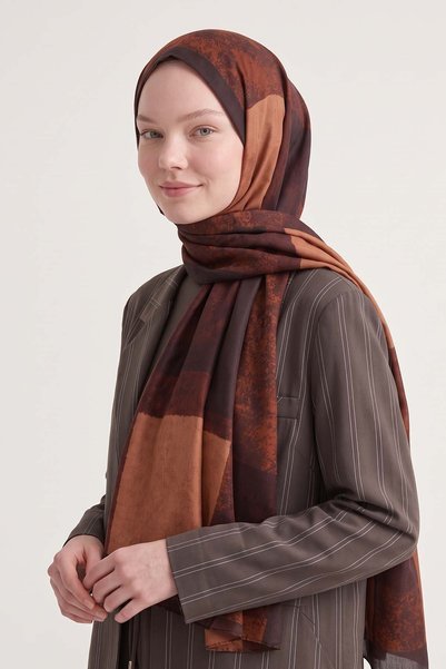 Levidor Mosaic-Patterned Wool-Silk Shawl, Terracotta Color