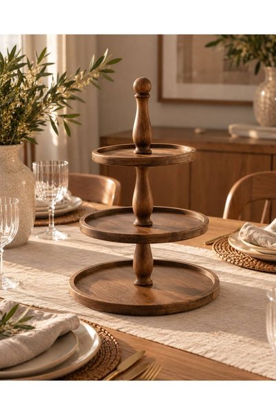 Rabo Craft 3-Tier Large Size Wooden Cake and Pastry Presentation Stand with H...