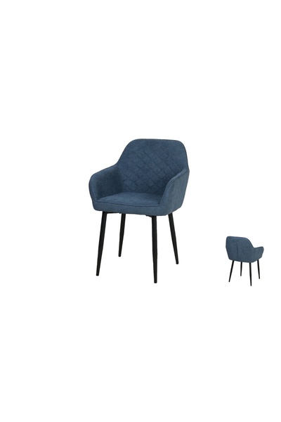 IN HOME STORE كرسي سفرة مودرن بظهر مبطن وقماش أزرق وأرجل معدنية سوداء
