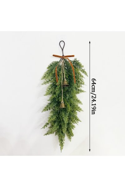 Choice 1PC A 24.19'' Artificial Norfolk Pine Hanging Wreath with Bows Bells f...