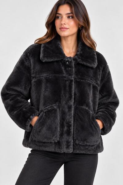 Top Step Black Fur with Pocket Detail