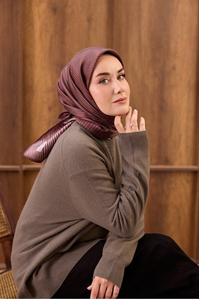 Silk Home Tivil İpek Eşarp Geometrik Desen Bordo 11550-10
