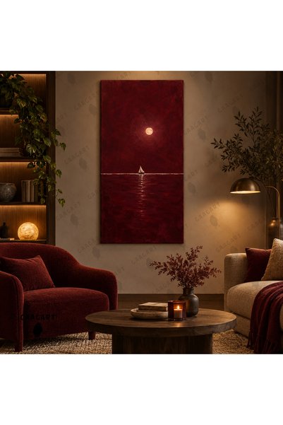 GAAGART Panaromik Dikey Kanvas Tablo Dijital Baskı Bordo Gece Göğünde Kızıl A...