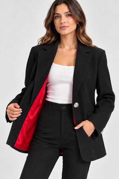 Top Step BLACK JACKET WITH RED LINING DETAILS
