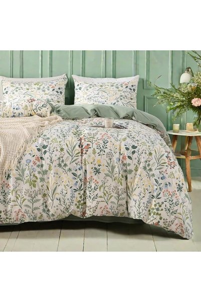 mixinni Quilt King Size Reversible Soft Cotton 3-Piece Beige Embroidery Patte...