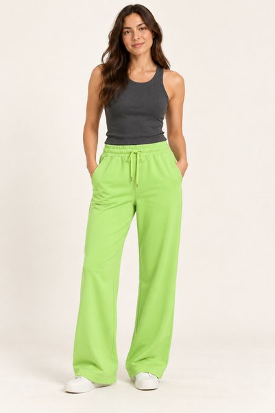 PROLET Women's Light Green 100% Cotton Solid Color Sweatpants