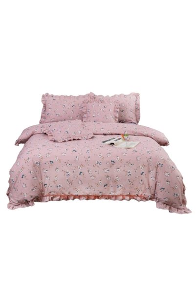 OEM Luxury Bedding, Cotton, Ruffle Model, Pink Floral Print, 6 Pieces, 2 pers...