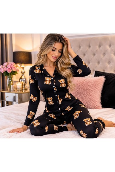 Woman's Fashion Ολόσωμες πιτζάμες μαύρες με αρκουδάκια