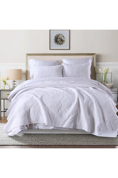 mixinni Quilt King Size Reversible Soft Cotton 3-Piece Beige Embroidery Patte...