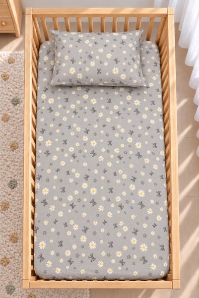 Bebelz 100% Cotton "Mom's Side" - Crib Bed Sheet Set with Daisy Pattern - Inc...