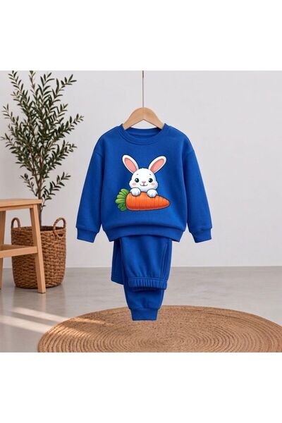 playwear Matching Sweatshirt Set with Rabbit and Carrot Print for Girls and B...