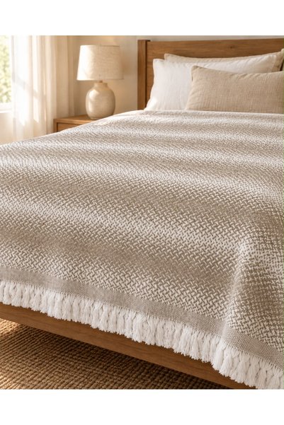 Bej Home Bej Renkli Çift Kişilik Pike 200x220 %100 Pamuk