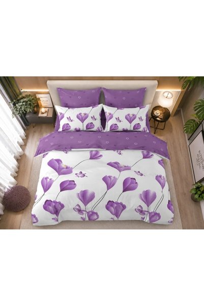 OEM Lenjerie de pat pentru pat dublu, cearșaf cu elastic, Finet, 6 piese, 2 p...
