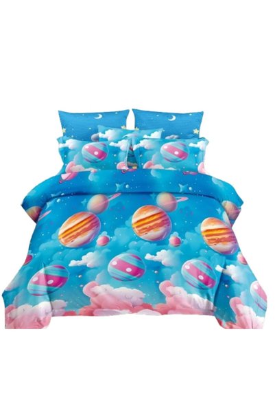 OEM Lenjerie de pat pentru pat dublu, cearșaf reversibil, 4 piese, imprimeu a...