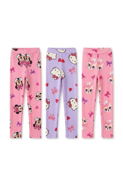 BOBSİ CO Girls' 100% Cotton Corded Fabric Patterned 3-Piece Leggings Set