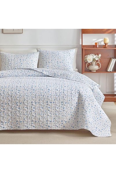 mixinni Quilt King Size Reversible Soft Cotton 3-Piece Beige Embroidery Patte...