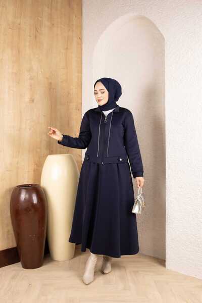 Weak Blue طقم نسائي مكون من تنورة ميدي بسحاب – طقم أنيق مزخرف بالخرز.