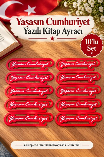 CESTOPİENO Živi Republika – Set od 10 crveno-belih obeleživača za knjige od b...