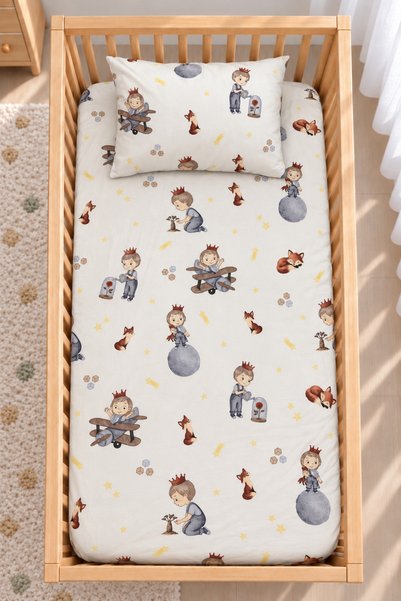 Bebelz 100% Cotton "Mom's Side" - "Prince" Patterned Baby Fitted Sheet Set fo...