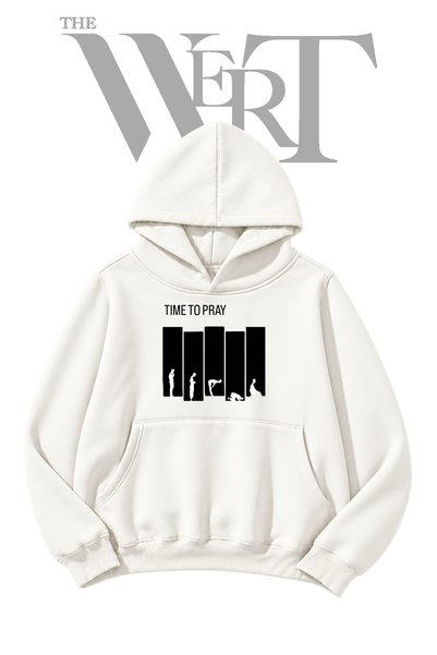 THEWERT Muslim Prayer Pre-Printed White Hooded Sweatshirt (2-Ply)