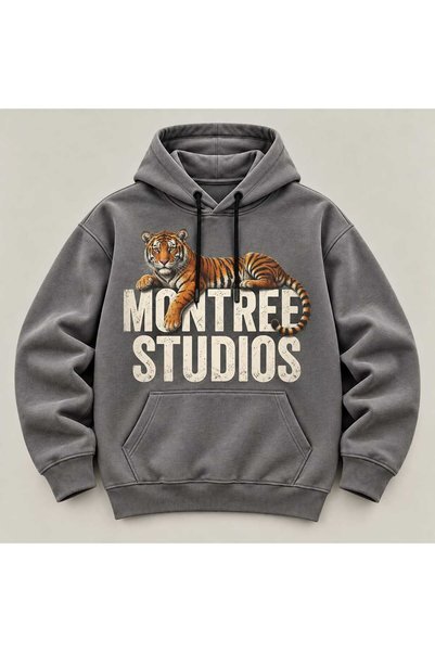 MONTREE Unisex 3 Thread Threaded 100% Cotton Oversize Hooded Printed Sweatshirt