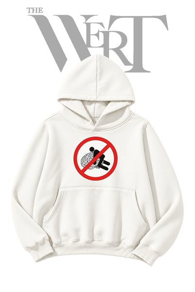 THEWERT Brain-Printed White Hooded Sweatshirt (2-Ply)