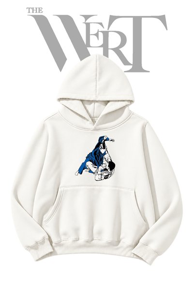 THEWERT Judo Grapple Pre-Printed White Hooded Sweatshirt (2-Ply)