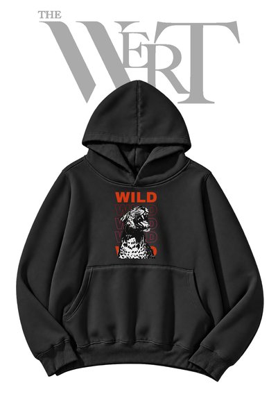 THEWERT Leopard Roar Pre-Printed Black Hooded Sweatshirt (2-Ply)