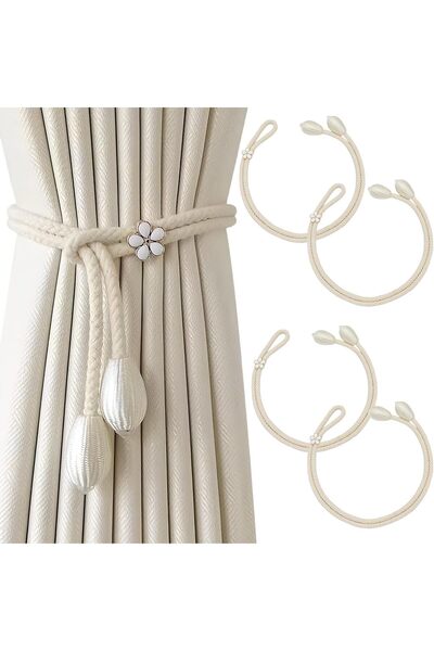 AZONEE 4 Pack Curtain Tiebacks, Hand-Knitted Boho Curtain Rope Buckle, Vintag...