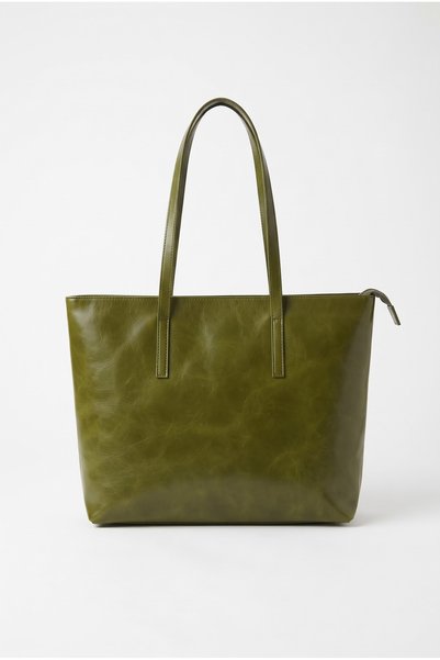 Lilivo Bags Isabel Shiny Faux Leather Oversized Shoulder Bag, Khaki