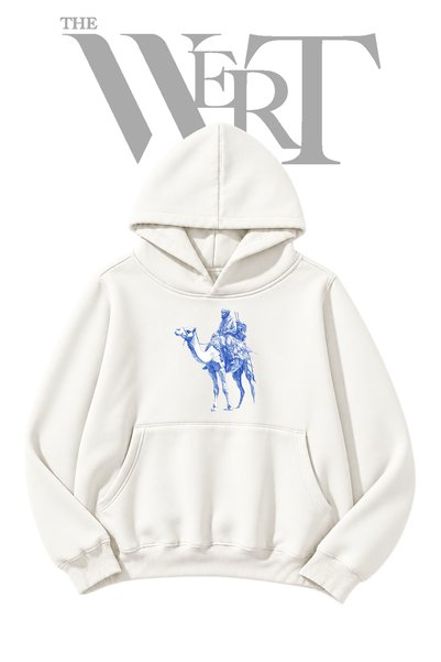 THEWERT Bedouin Camel White Hooded Sweatshirt with Front Print (2-Ply)
