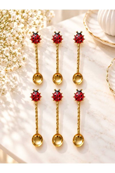 Buldem 6 metal tea spoons with a gold finish and ladybug design