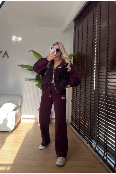 BONYVA BELLA BOUTİQUE Women's High-Quality 3-Thread Set with Zip Detail and Velvet Details